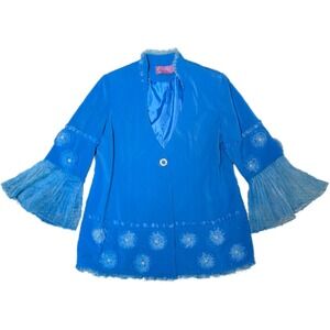 S.O.G.I.C. Floral Applique‎ Blazer Women 16W Blue Excellent Bell Sleeve Jacket